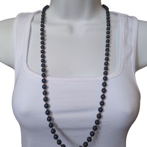 AQ8 - Vintage Monet Lightweight Gold Toned And Navy Long Beaded Necklace